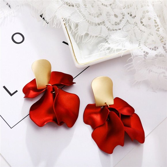 Red and Gold-Tone Drop Earrings - Picture 3 of 5